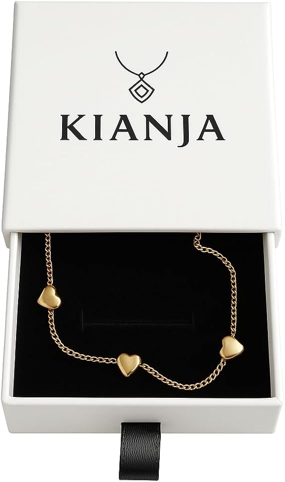 KIANJA Herz Armband Damen vergoldet — 4 filigrane Herzen, Edelstahl, verstellbar