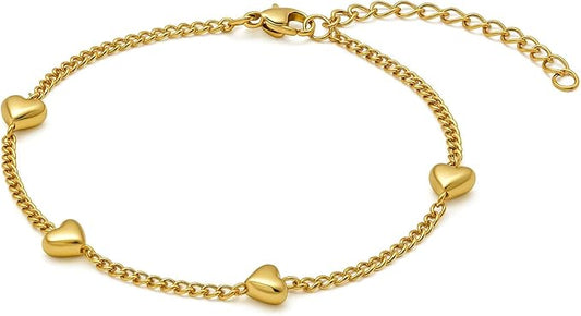 KIANJA Herz Armband Damen vergoldet — 4 filigrane Herzen, Edelstahl, verstellbar