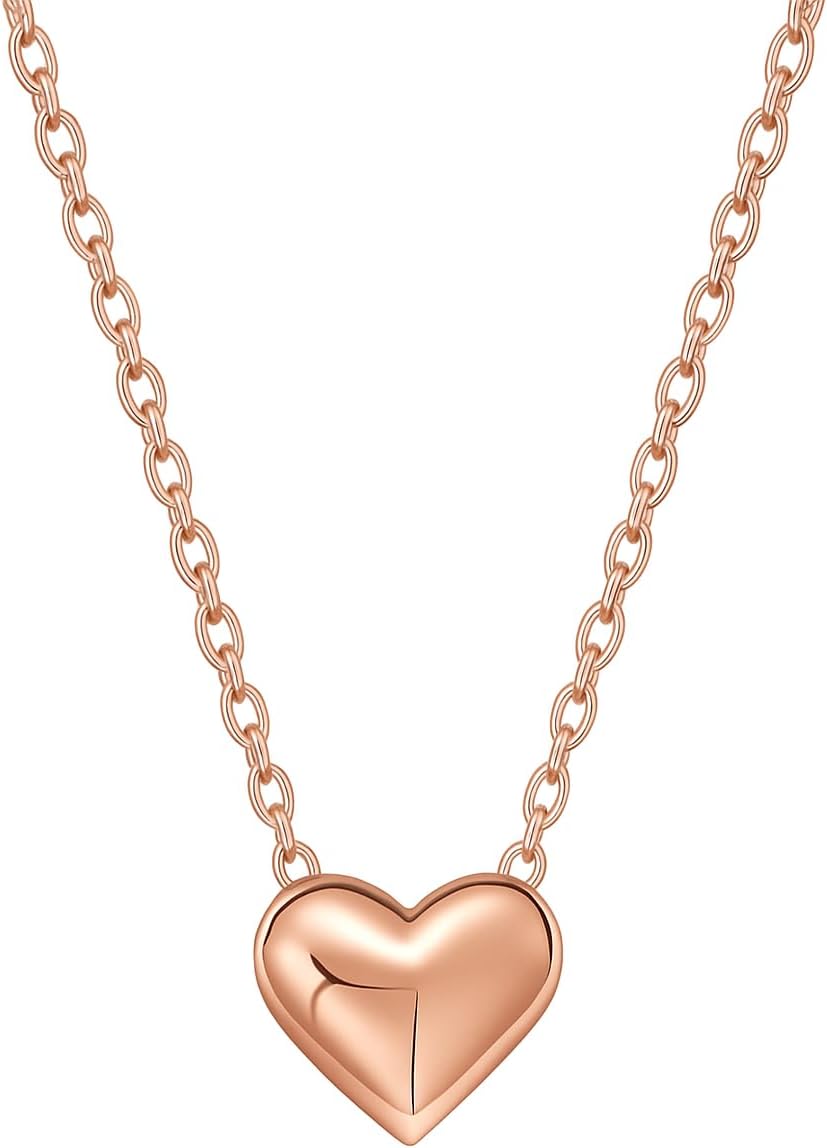 KIANJA 925 Silber Kugelkette mit 3D Herzanhänger – Roségold